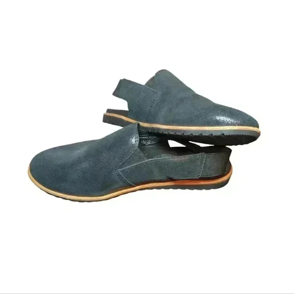 Sorel Ella Slingback Mule Sandals Black Suede Shimmer NL3540-010 Women's Size 5